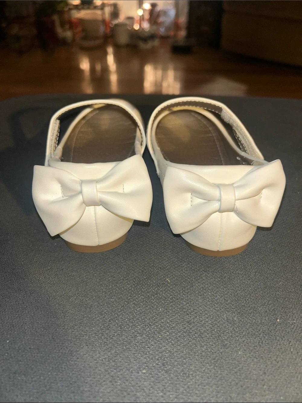 Girls' Cream Mary Jane Dress Shoes with Bow Detail